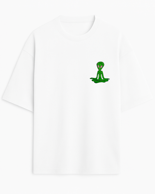 Alien Meditating Embroidered (Unisex Terry Oversized Tee)