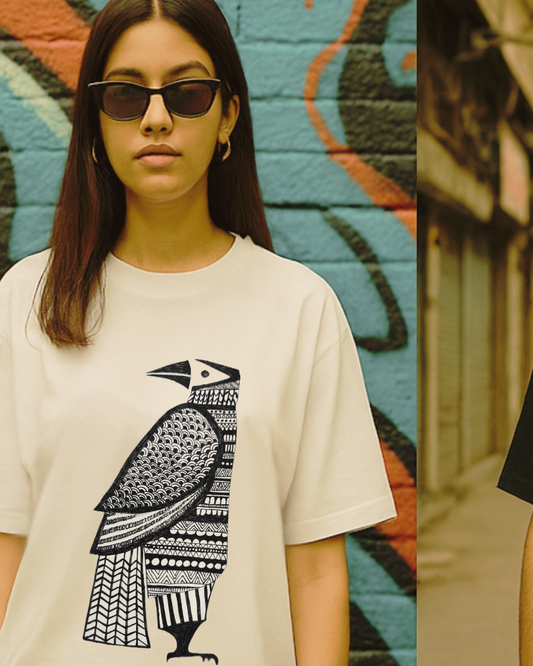 The Tribal Raven: Bold & Black (Unisex Terry Oversized Tee)