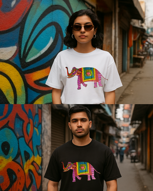 Haathi Madhubani (Unisex Terry Oversized Tee)