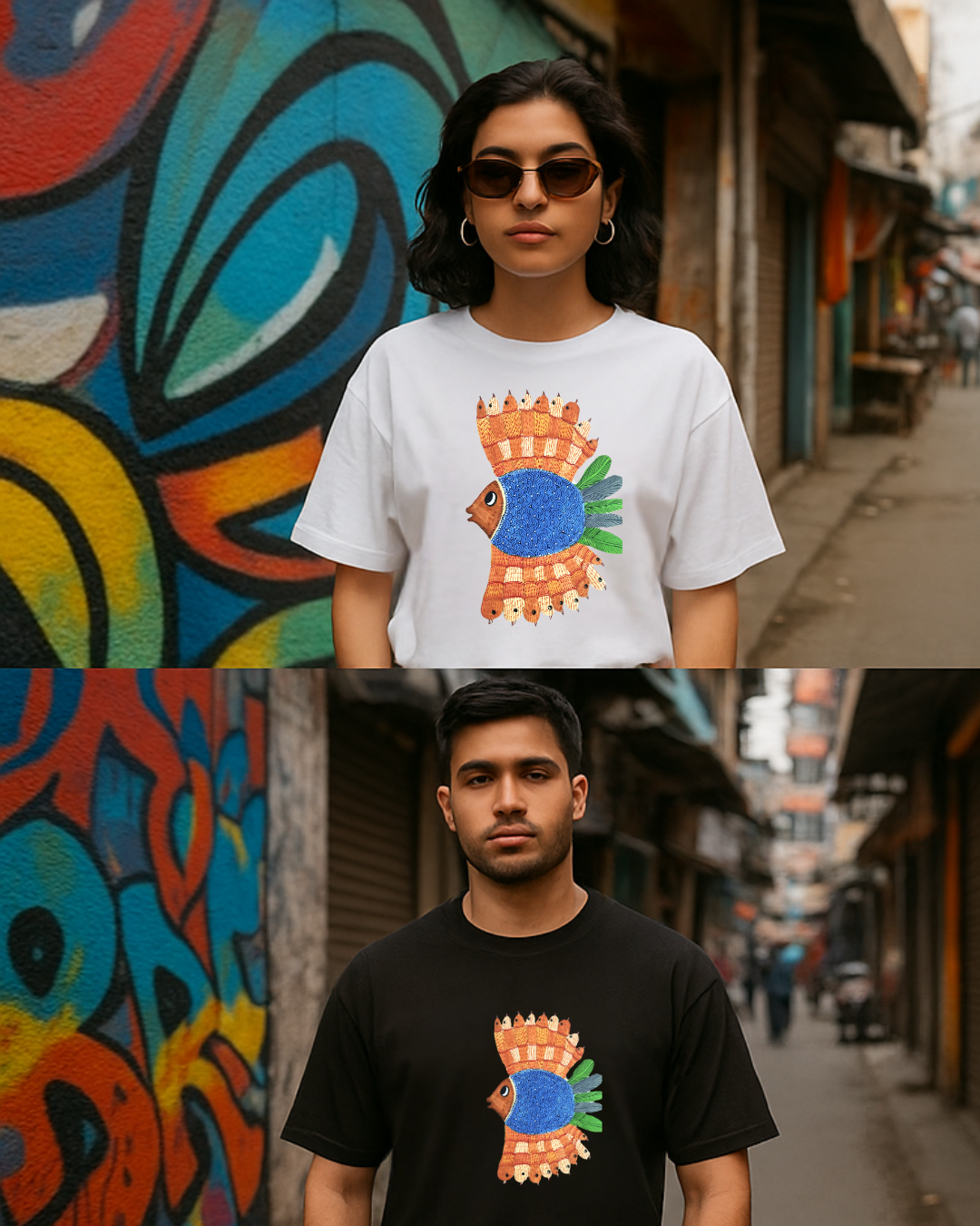 "Matsya Muse" – Madhubani (Unisex Terry Oversized Tee)