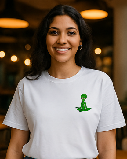 Alien Meditating Embroidered (Unisex Terry Oversized Tee)
