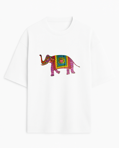 Haathi Madhubani (Unisex Terry Oversized Tee)