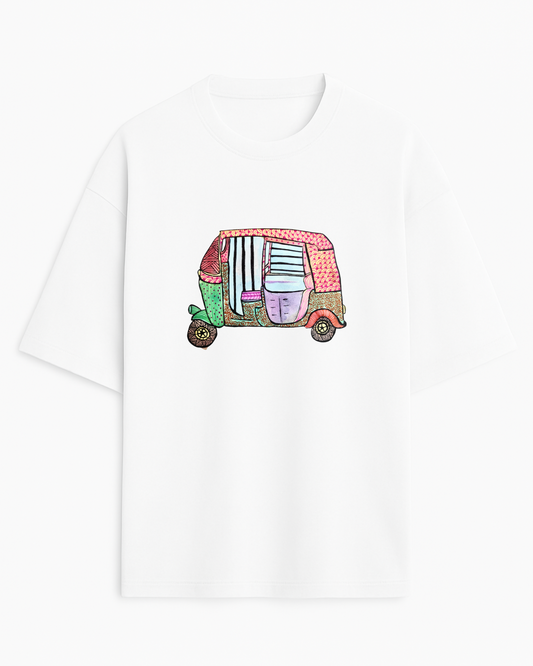 Auto Vibe: Madhubani on the Move (Unisex Terry Oversized Tee)