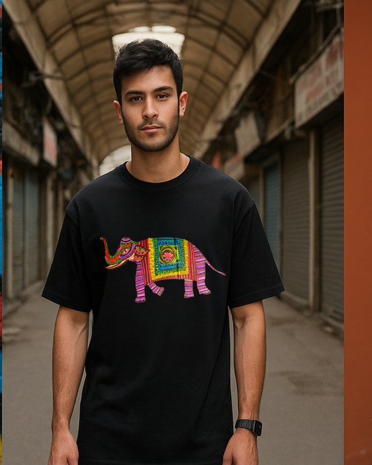 Haathi Madhubani (Unisex Terry Oversized Tee)