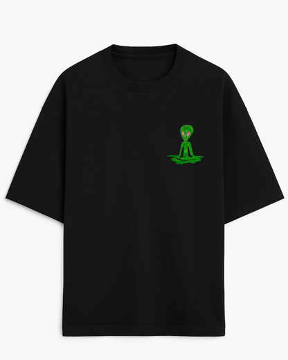 Alien Meditating Embroidered (Unisex Terry Oversized Tee)