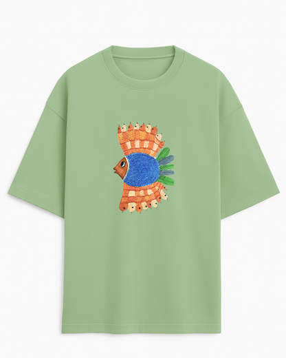 "Matsya Muse" – Madhubani (Unisex Terry Oversized Tee)