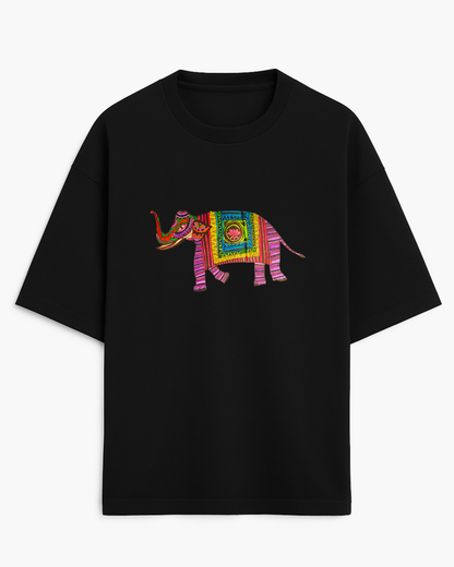 Haathi Madhubani (Unisex Terry Oversized Tee)