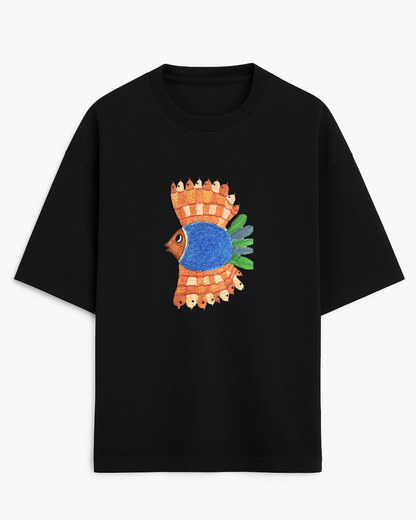 "Matsya Muse" – Madhubani (Unisex Terry Oversized Tee)