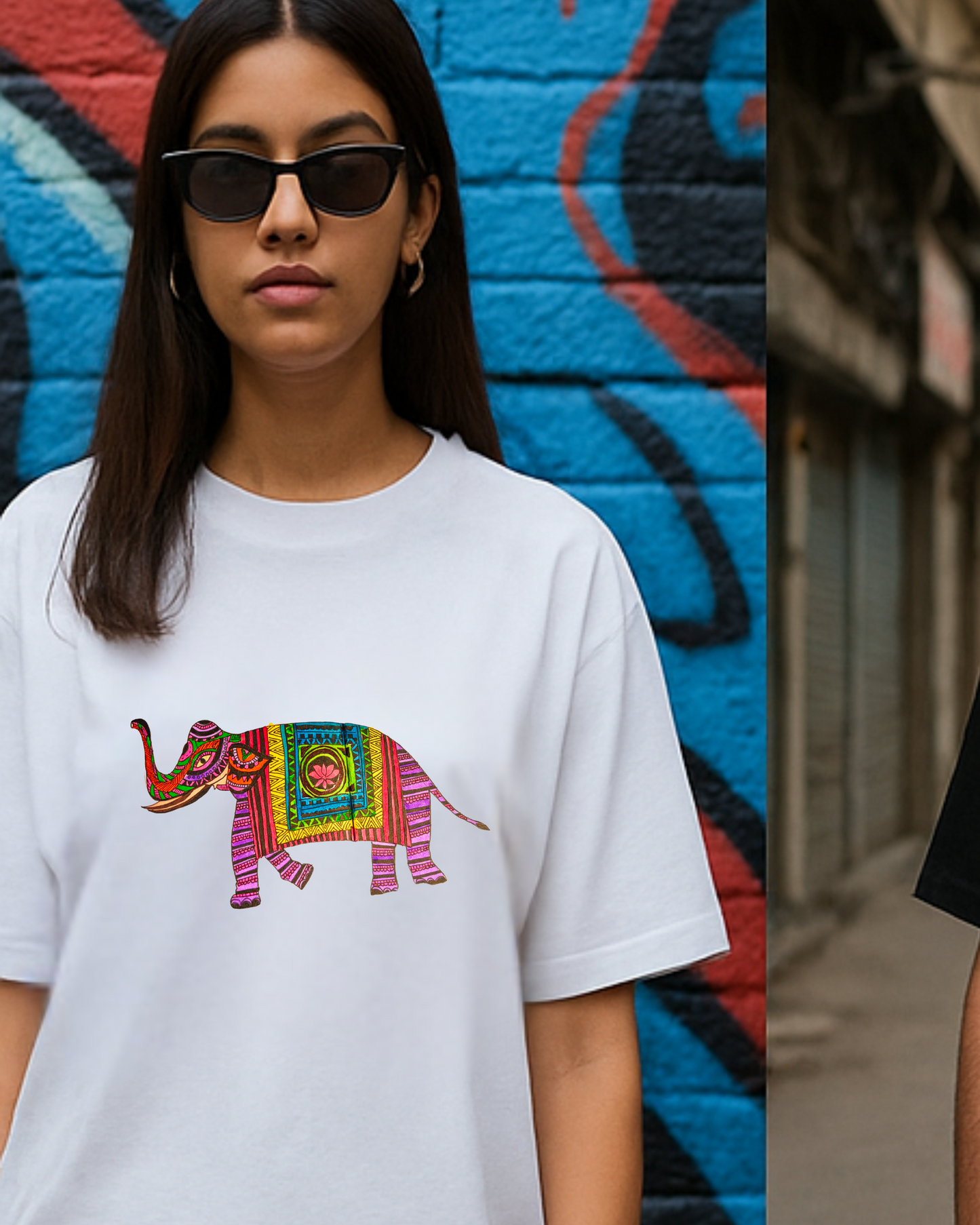 Haathi Madhubani (Unisex Terry Oversized Tee)