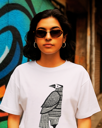 The Tribal Raven: Bold & Black (Unisex Terry Oversized Tee)