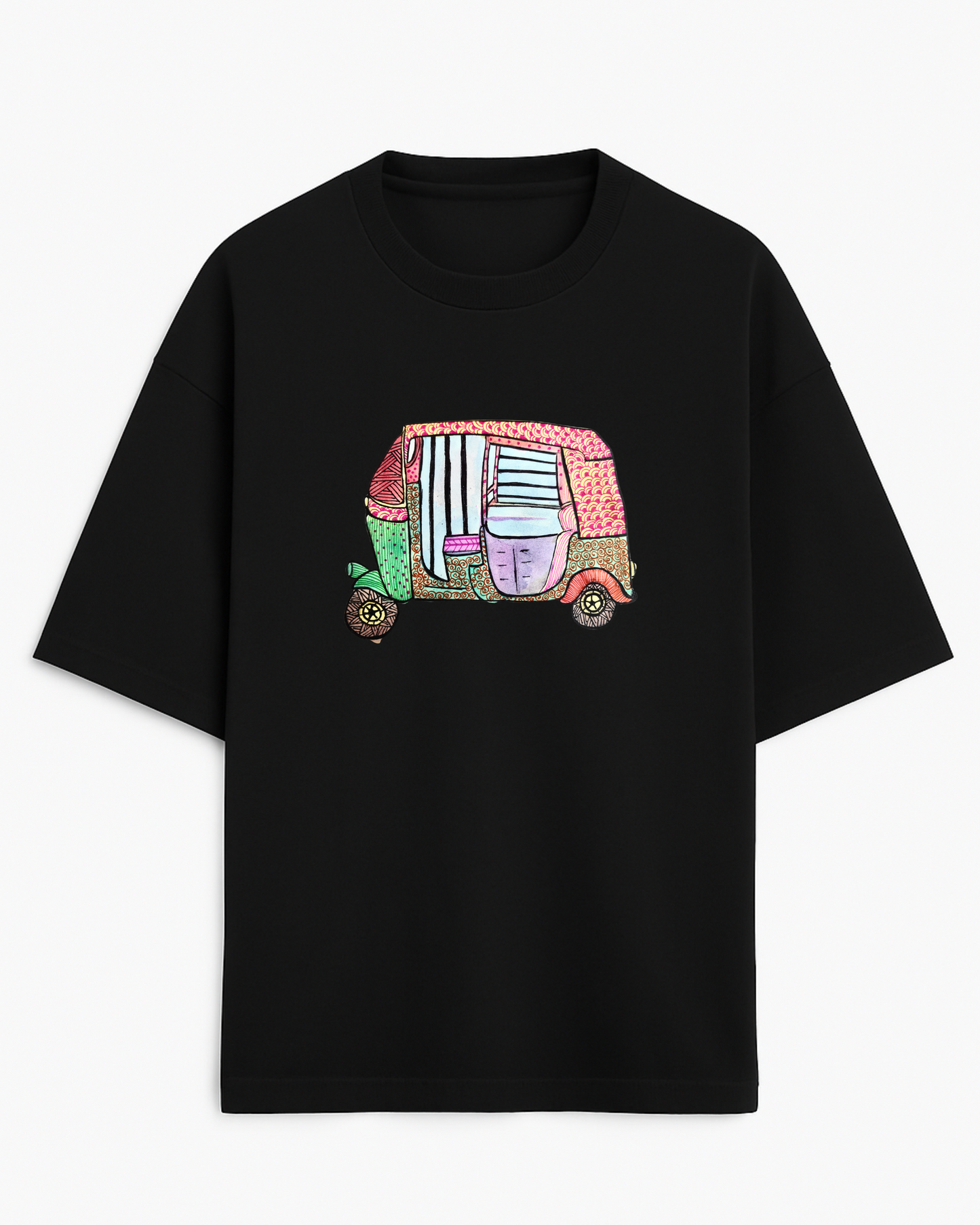 Auto Vibe: Madhubani on the Move (Unisex Terry Oversized Tee)
