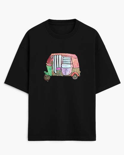 Auto Vibe: Madhubani on the Move (Unisex Terry Oversized Tee)
