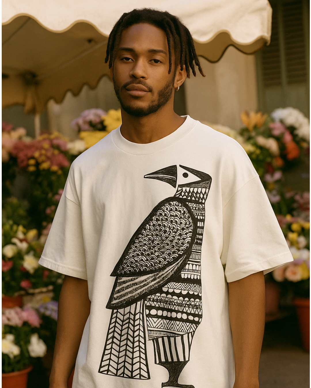 The Tribal Raven: Bold & Black (Unisex Terry Oversized Tee)