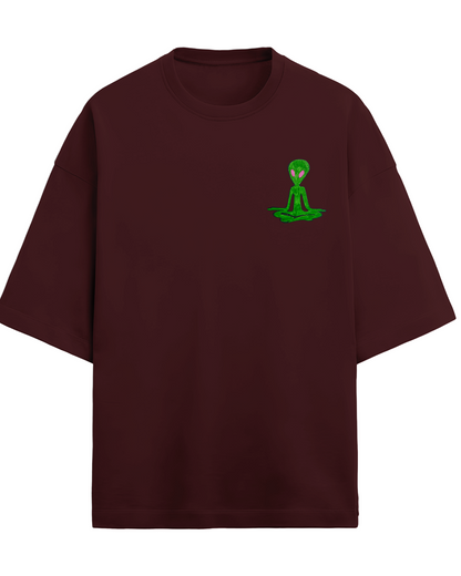 Alien Meditating Embroidered (Unisex Terry Oversized Tee)