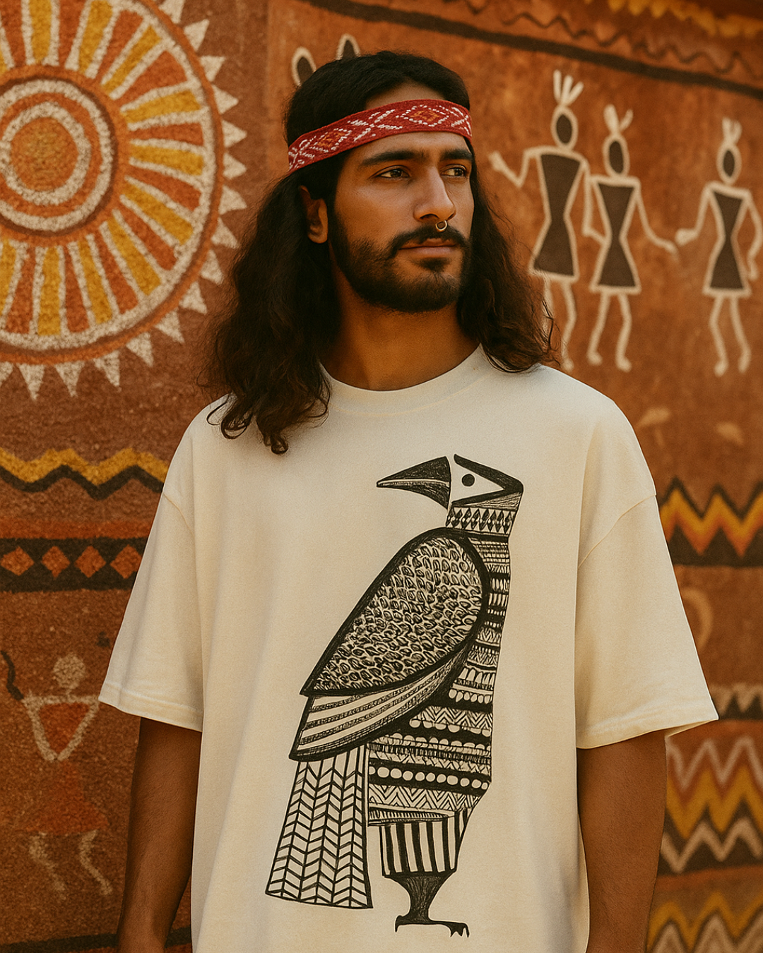 The Tribal Raven: Bold & Black (Unisex Terry Oversized Tee)