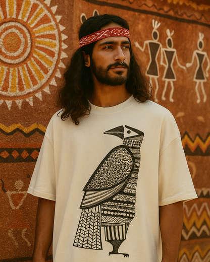 The Tribal Raven: Bold & Black (Unisex Terry Oversized Tee)