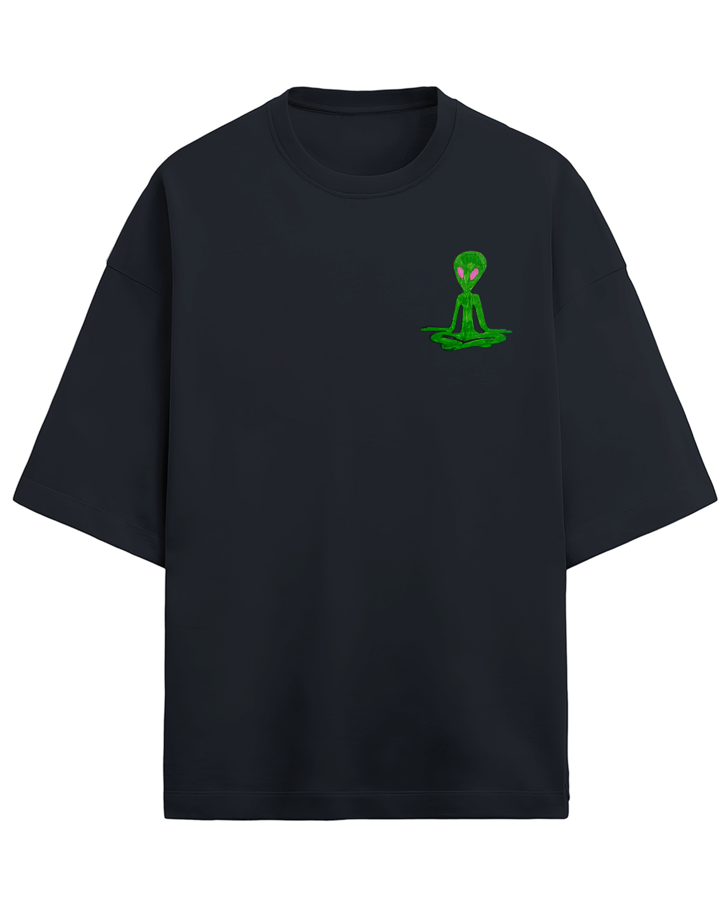 Alien Meditating Embroidered (Unisex Terry Oversized Tee)