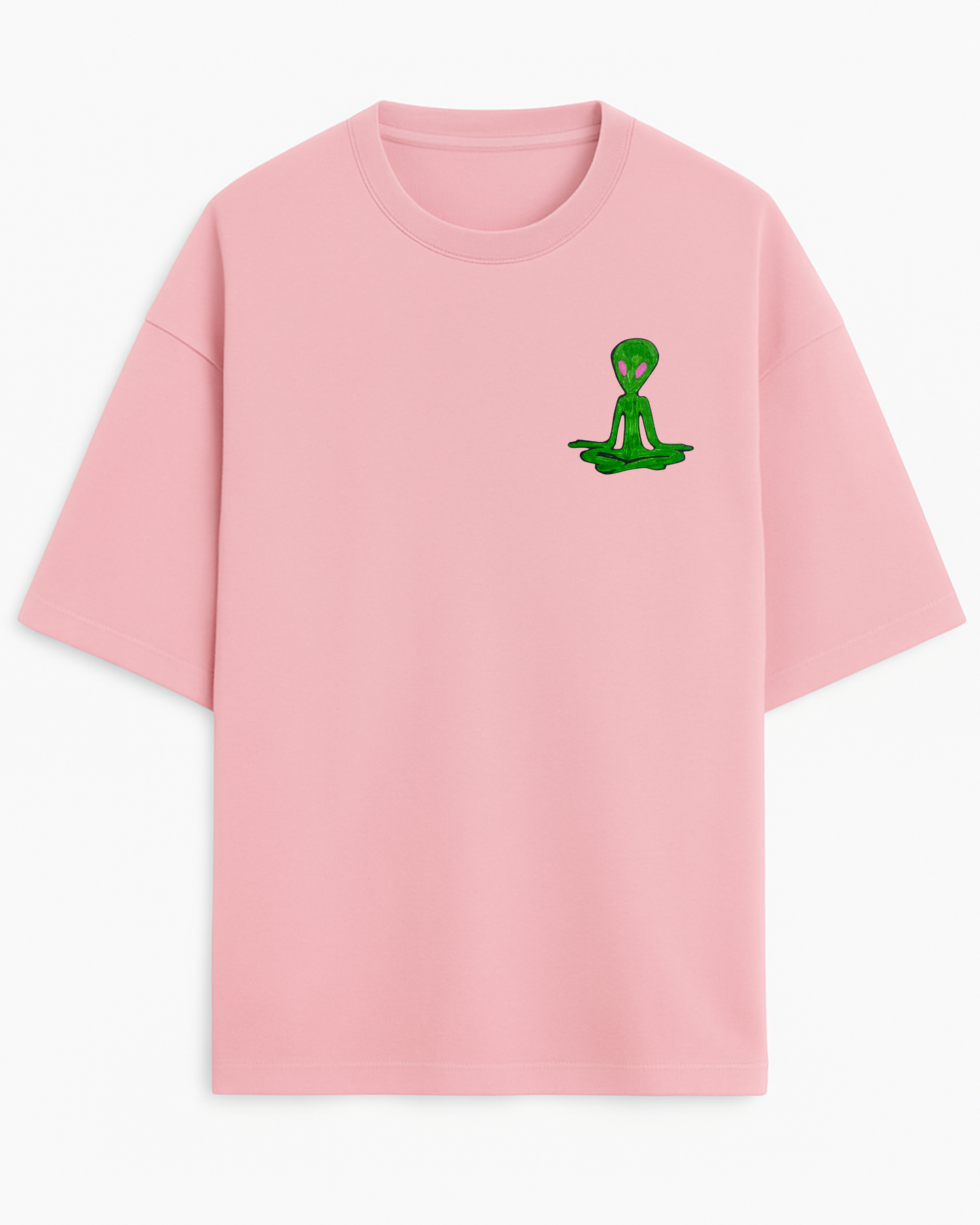 Alien Meditating Embroidered (Unisex Terry Oversized Tee)