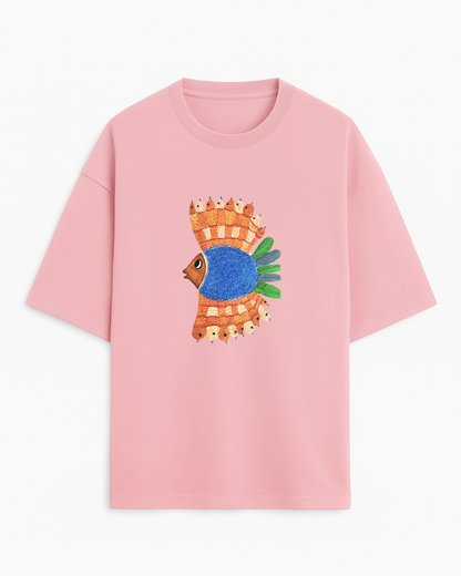 "Matsya Muse" – Madhubani (Unisex Terry Oversized Tee)