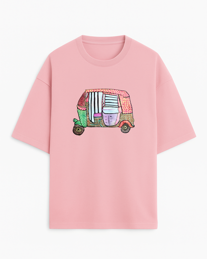 Auto Vibe: Madhubani on the Move (Unisex Terry Oversized Tee)