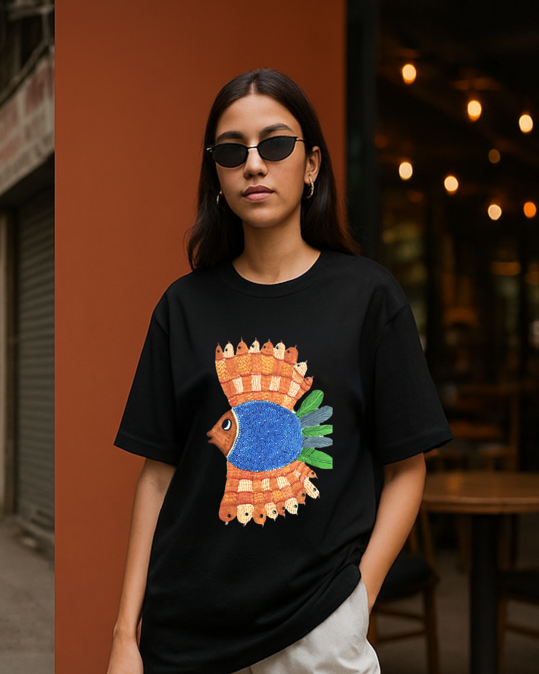 "Matsya Muse" – Madhubani (Unisex Terry Oversized Tee)