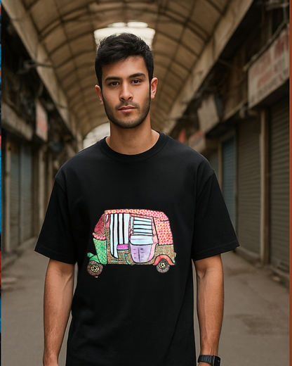 Auto Vibe: Madhubani on the Move (Unisex Terry Oversized Tee)
