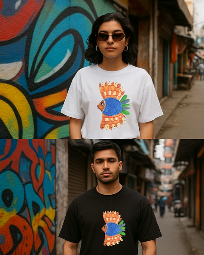 "Matsya Muse" – Madhubani (Unisex Terry Oversized Tee)