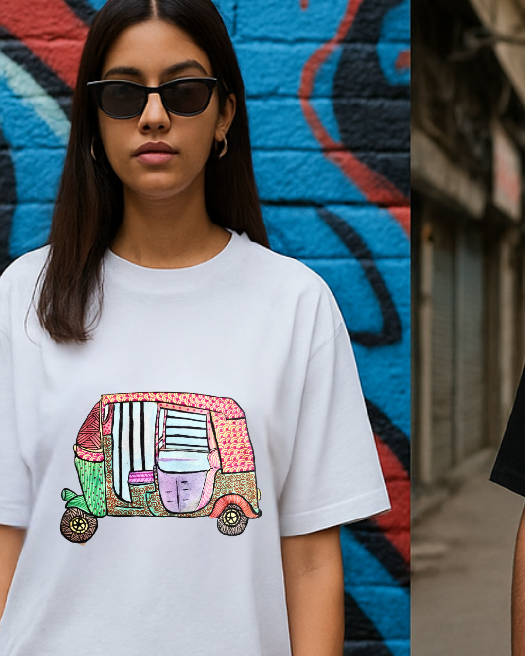 Auto Vibe: Madhubani on the Move (Unisex Terry Oversized Tee)