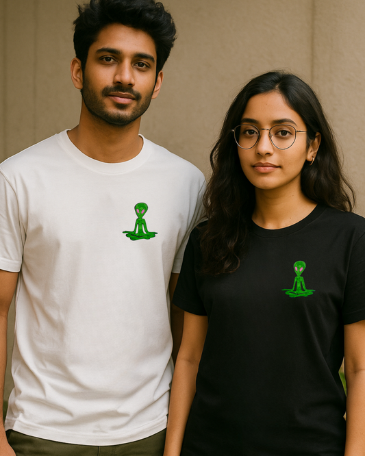Alien Meditating Embroidered (Unisex Terry Oversized Tee)