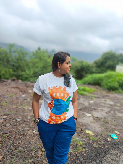 "Matsya Muse" – Madhubani (Unisex Terry Oversized Tee)