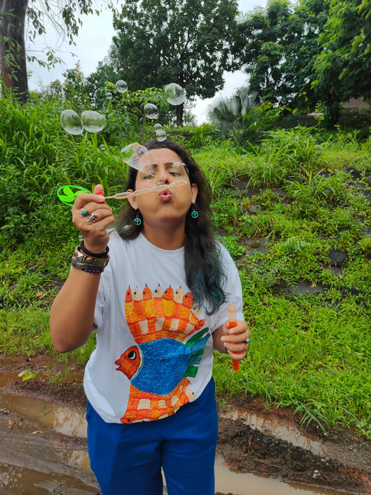 "Matsya Muse" – Madhubani (Unisex Terry Oversized Tee)