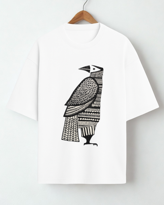 The Tribal Raven: Bold & Black (Unisex Terry Oversized Tee)
